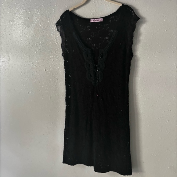 Vintage y2k rosebud black lace crochet accent mini dress - Picture 1 of 6